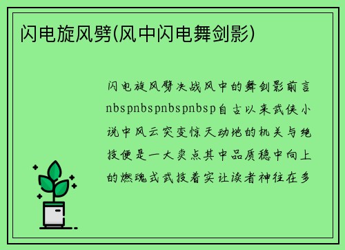 闪电旋风劈(风中闪电舞剑影)