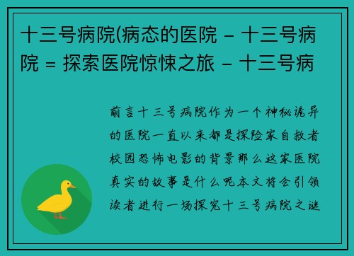 十三号病院(病态的医院 - 十三号病院 = 探索医院惊悚之旅 - 十三号病院)